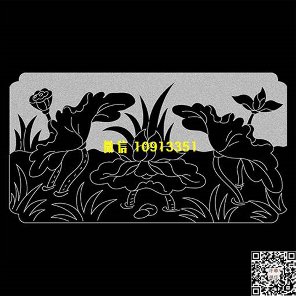 精雕图236荷花栏板精雕图线雕图线条图单线铣底图_电脑雕刻plt文泰矢量图精雕图浮雕图